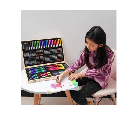 Set De Arte 180 Pcs Lapices Para Colorear Maleta De Madera-3