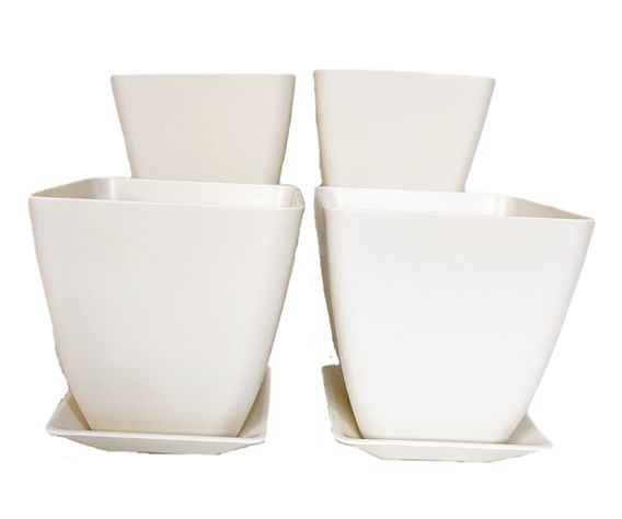 SET 4 MACETAS BIO C/PLATO CUADRAD BLANCO13,3X12,4-0