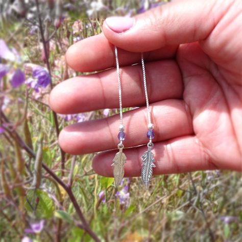 Aros De Plata 925 Plumas Con Cristal Violeta - MABELITA-1