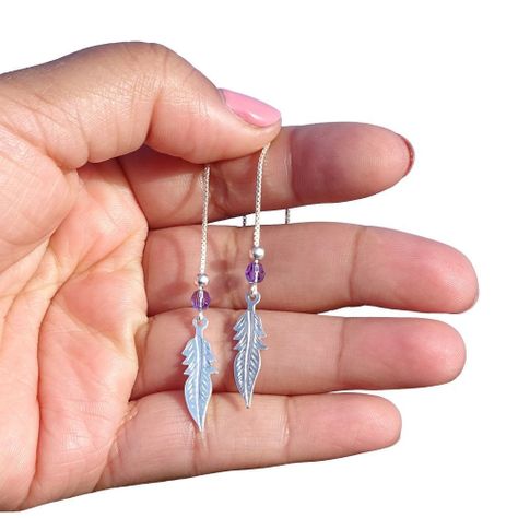 Aros De Plata 925 Plumas Con Cristal Violeta - MABELITA-0