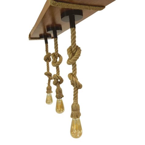 Lámpara Colgante Madera Con Cáñamo Tres Luces E-27-3