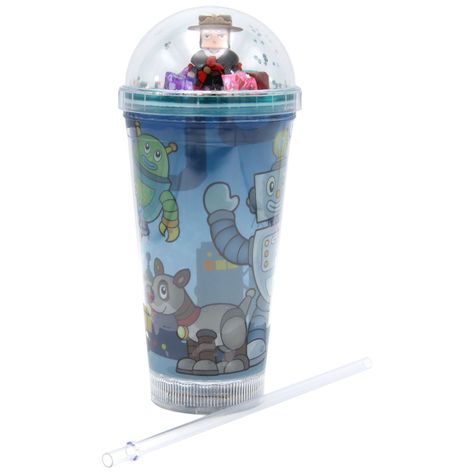 Vaso Robot Vaquero Azul Claro Diseño Robot Glitter y Diamantes-0