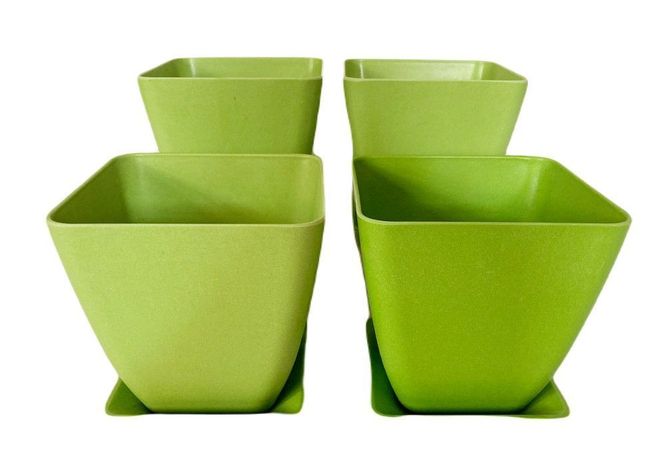 SET 4 MACETAS BIO C/PLATO CUADRADO VERDE13,3X12,4-0