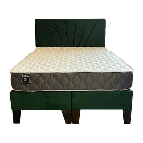 Cama Americana 2P + Colchon de resortes + Respaldo Verde Botella Pmadera-2