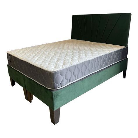 Cama Americana 2P + Colchon de resortes + Respaldo Verde Botella Pmadera-1