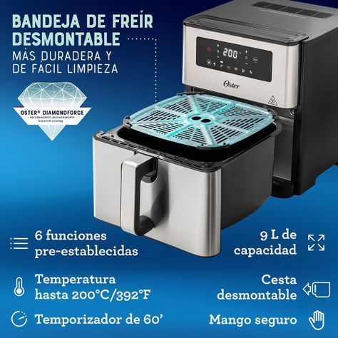 Freidora de aire digital Oster® con capacidad de 9 lt CKSTAF90D-5