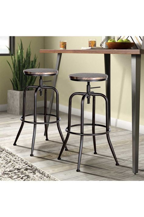 Pack 2 Piso de Bar Taburete Altura Ajustable Café Oscuro-2