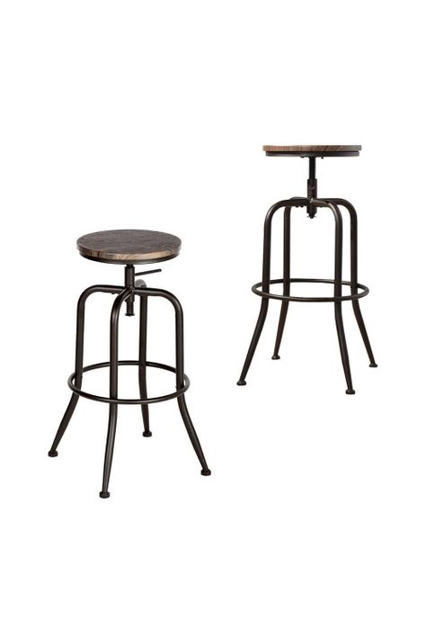 Pack 2 Piso de Bar Taburete Altura Ajustable Café Oscuro-0