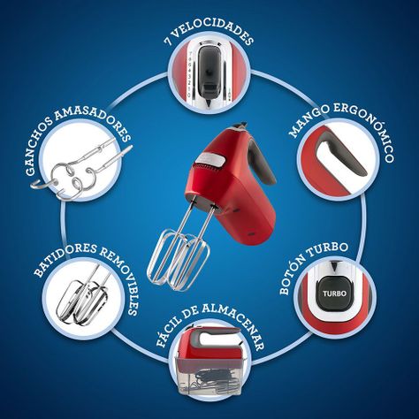 Batidora de mano Oster® 7 velocidades + función turbo FPSTHM360R-6