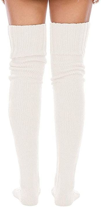 Calcetas Invierno tejidas encima de Rodilla BLANCO-2