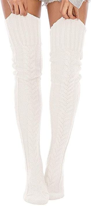 Calcetas Invierno tejidas encima de Rodilla BLANCO-1