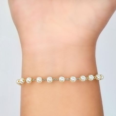 Pulsera 18 Perlas Enchapado Oro 18K-1
