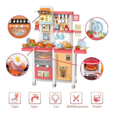 Juguete Set Cocina 65 Piezas Luz Sonido Rosado Infantil 100Cm-2