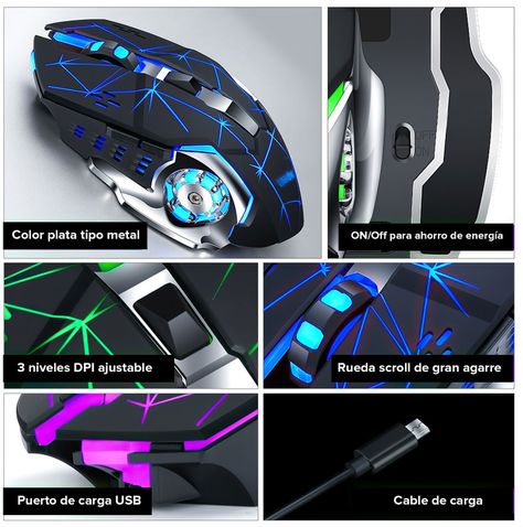 Set Gamer Teclado Iluminado Mouse Inalambrico Usb Recargable Naranjo-8