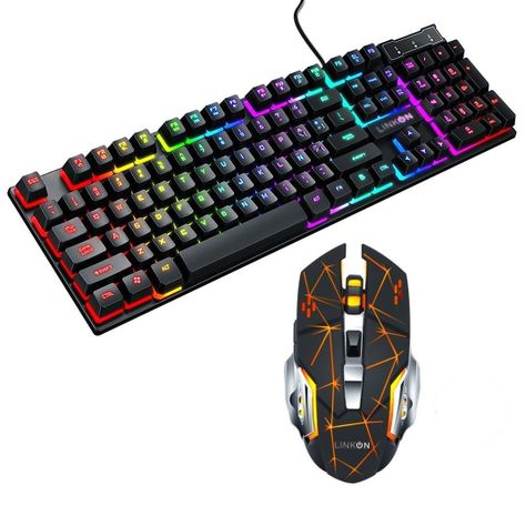 Set Gamer Teclado Iluminado Mouse Inalambrico Usb Recargable Naranjo-0