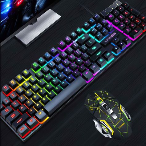 Set Gamer Teclado Iluminado Mouse Inalambrico Usb Recargable Naranjo-9