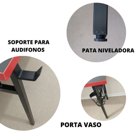 Escritorio Gamer K ROJO LUZ LED 130 CM patas de fierro  -3
