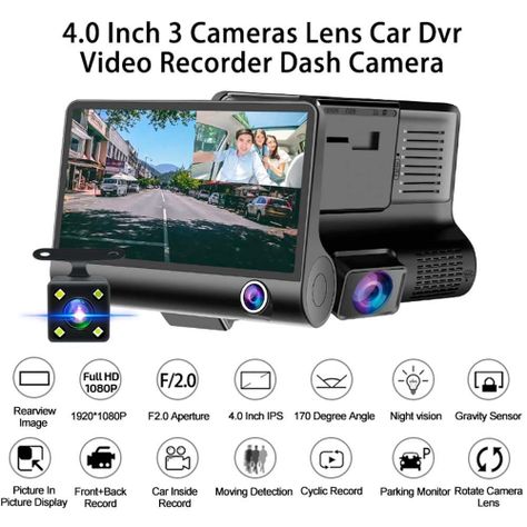 Cámara de Auto 3 en 1, Frontal Trasera y Tablero 1080 Pdi-3