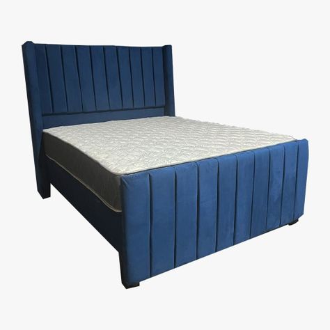 Cama Americana Full + Colchon de resortes + Respaldo Azul Oscuro Felpa Tubular2 Pmadera-1