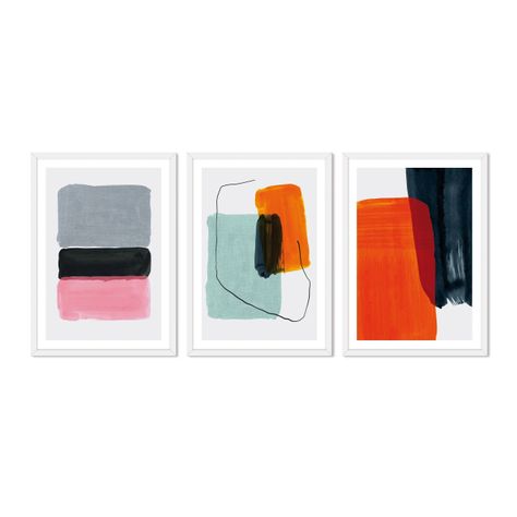 Set Triple Cuadros Abstracto Naranjo Gris-0