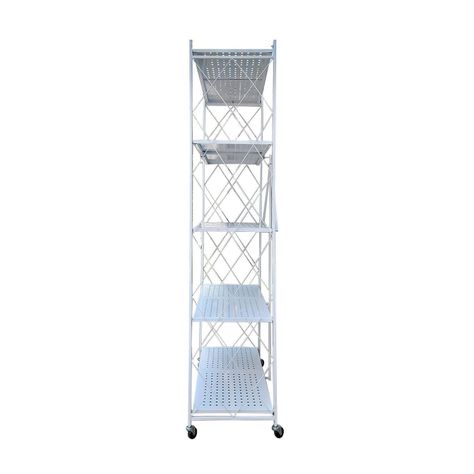 Estante  Plegable con Ruedas 5 niveles Blanco-1