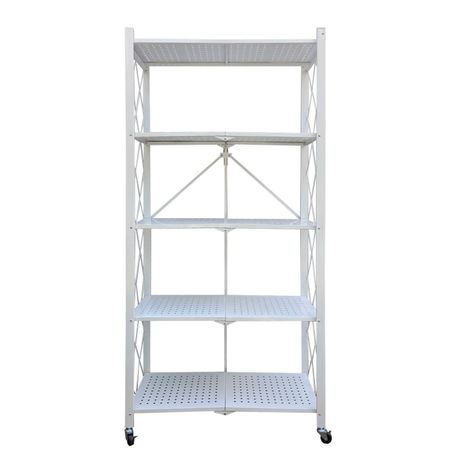 Estante  Plegable con Ruedas 5 niveles Blanco-2