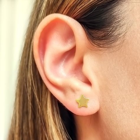 Aros Estrella Satinada 8mm Enchapado Oro 18K-1