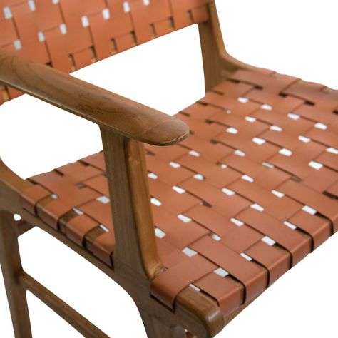 Silla De Teca Y Cuero Roxy Con Apoyabrazos 61x52x89 cm-3