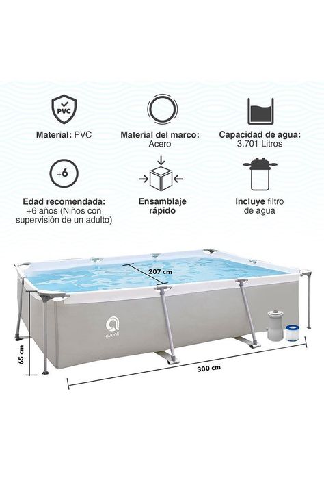 Piscina con Filtro 3701 Litros 65x207x300 cm Gris-2