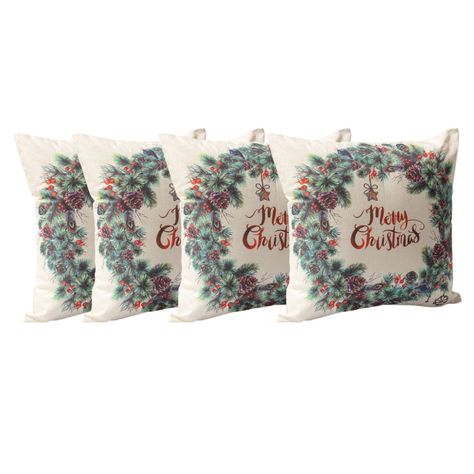 Set 4 Cojines Corona Navideña 45 x 45 Blanco-0