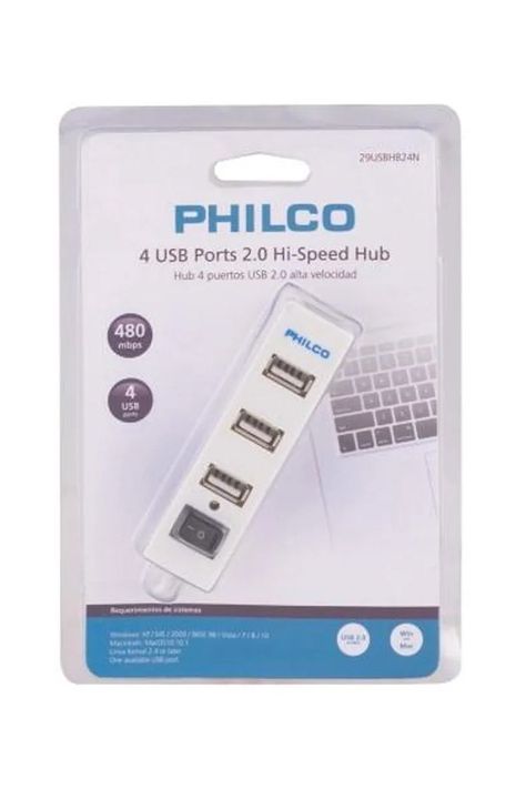 Hub Usb 4 Puertos 2.0 Cable De 55 Cms Negro Philco Hi Speed-0