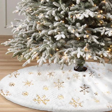 Faldón  Arbol Navidad Peludo Copos de Lentejuelas Doradas-3