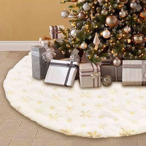 Faldón  Arbol Navidad Peludo Copos de Lentejuelas Doradas-2
