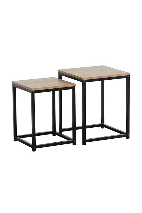 Set Mesas Laterales Auxiliares Industrial Café-0