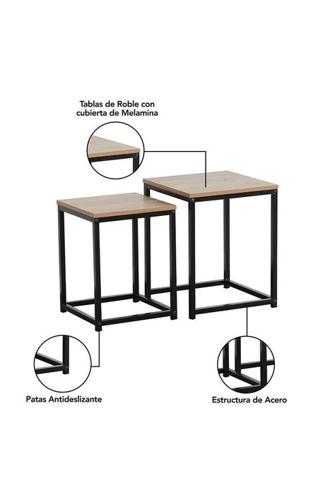 Set Mesas Laterales Auxiliares Industrial Café-4