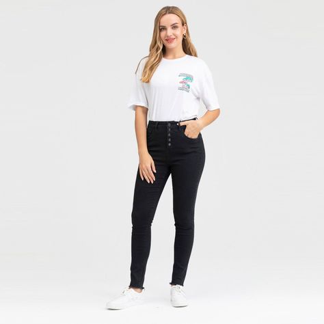 Jeans Botones Tiro Alto Juvenil-3