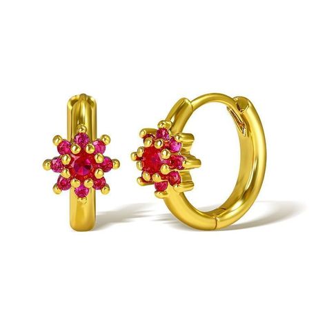 Aros Argollas Hipoalergénico Dorado Flor Fucsia-0