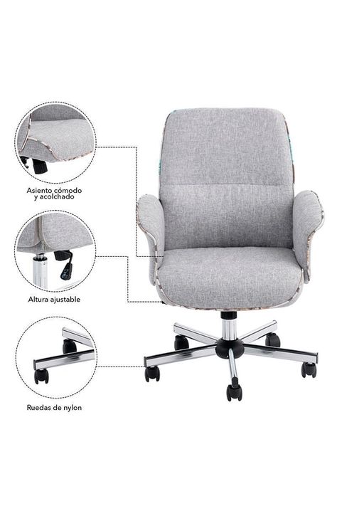 Silla Oficina Acolchada Altura Regulable y Ruedas-4