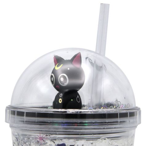 Vaso Diseño Sailoor Mon Luna Negra Con Glitter y Luz Led Kawaii-2