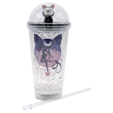 Vaso Diseño Sailoor Mon Luna Negra Con Glitter y Luz Led Kawaii-0