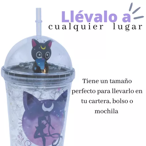Vaso Diseño Sailoor Mon Luna Negra Con Glitter y Luz Led Kawaii-5