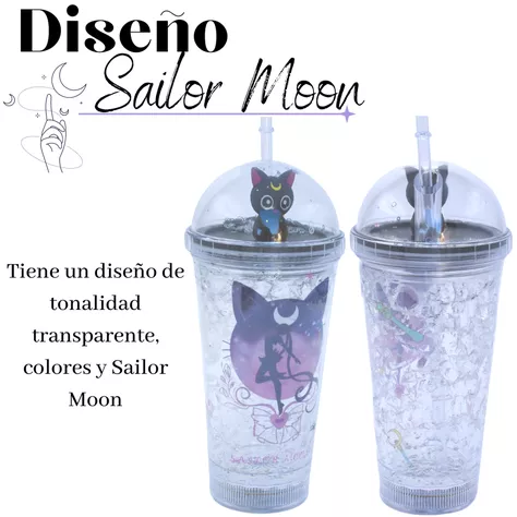 Vaso Diseño Sailoor Mon Luna Negra Con Glitter y Luz Led Kawaii-4