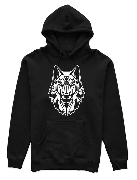 Polerón Canguro Unisex Negro - Lobo Geométrico -0