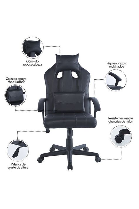 Silla Gamer con Altura Ajustable Negro-4