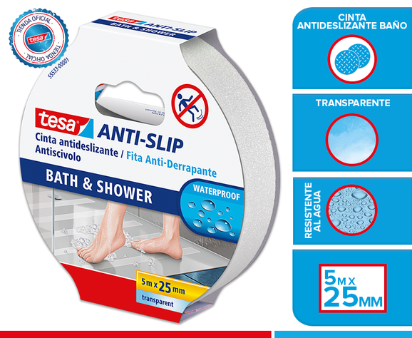 Cinta Antideslizante Tesa Baño Transparente 5m X 25mm-1