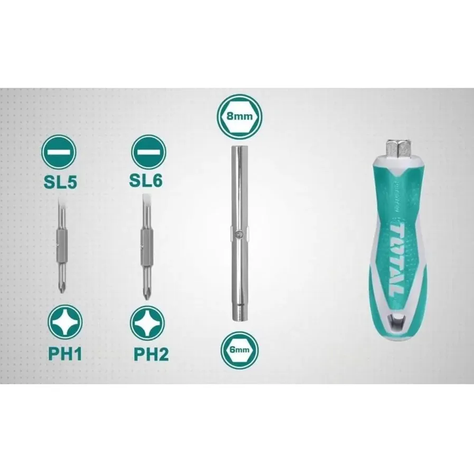 Set Destornillador Puntas 6 En 1 Total Tht2506076-2