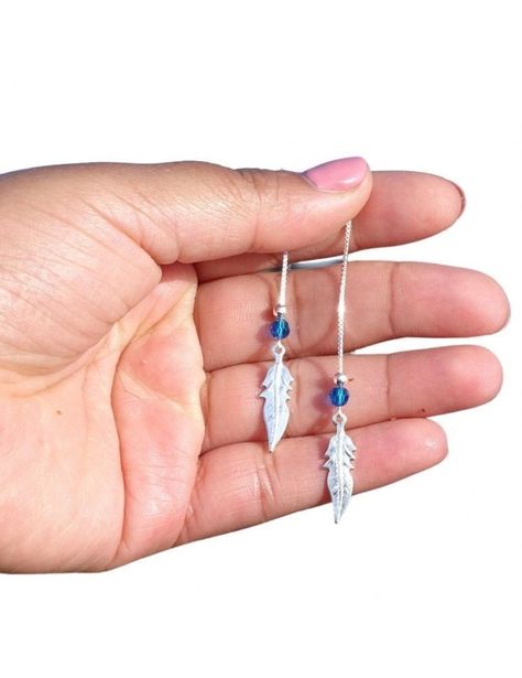 Aros De Plata 925 Plumas Con Cristal Azul - MABELITA-0