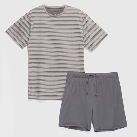 Pijama corto hombre cuello redondo Gris-0