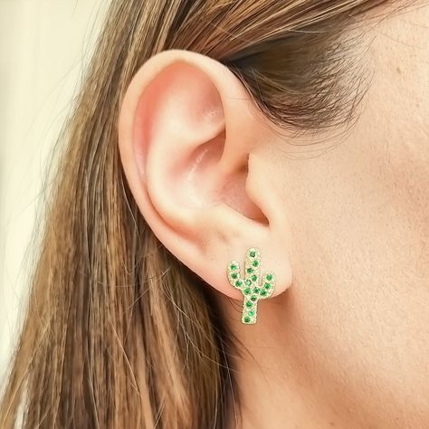 Aros Cactus Circón Verde Enchapado Oro 18K-2