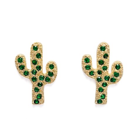 Aros Cactus Circón Verde Enchapado Oro 18K-0